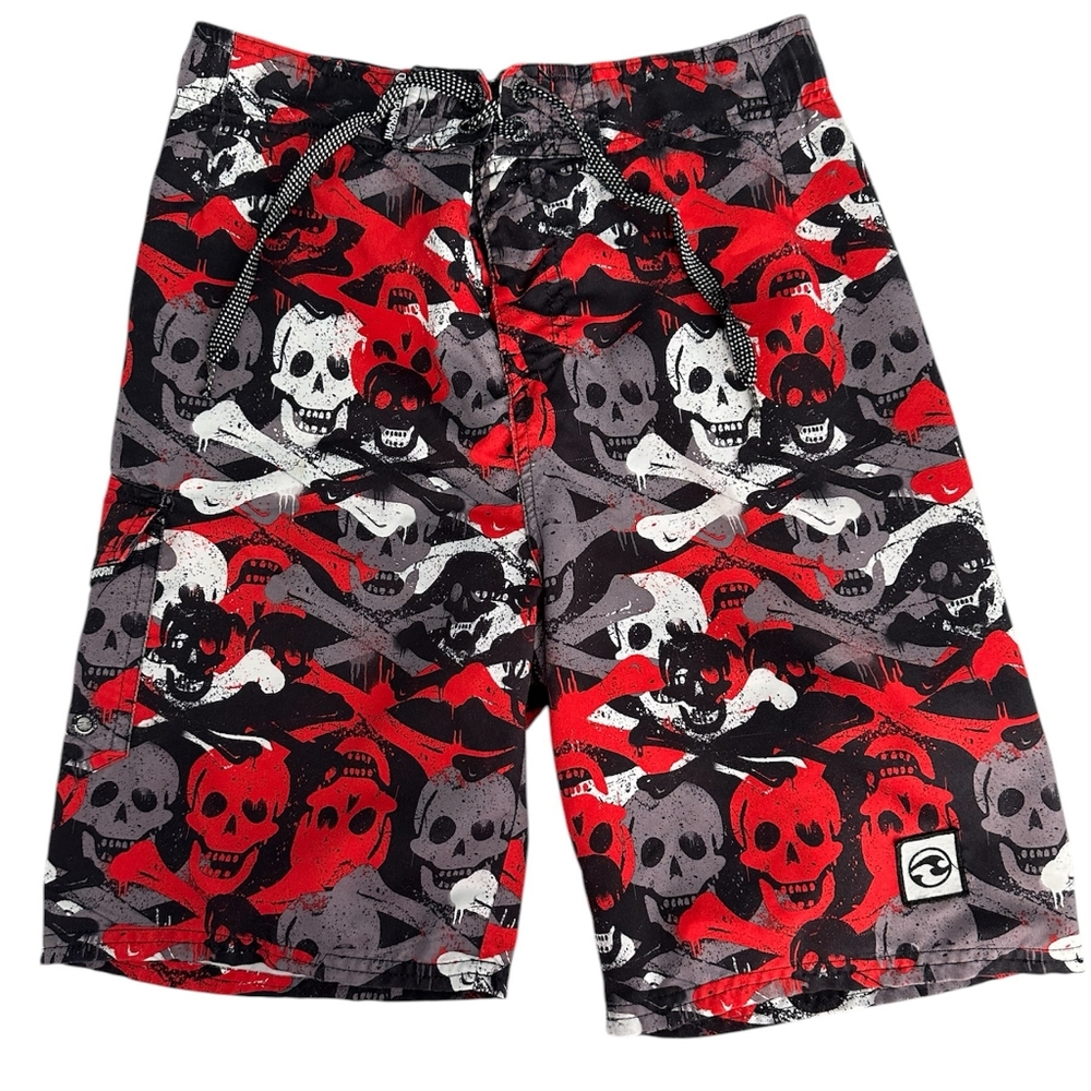 Ocean current skull swim trunks board shorts, M